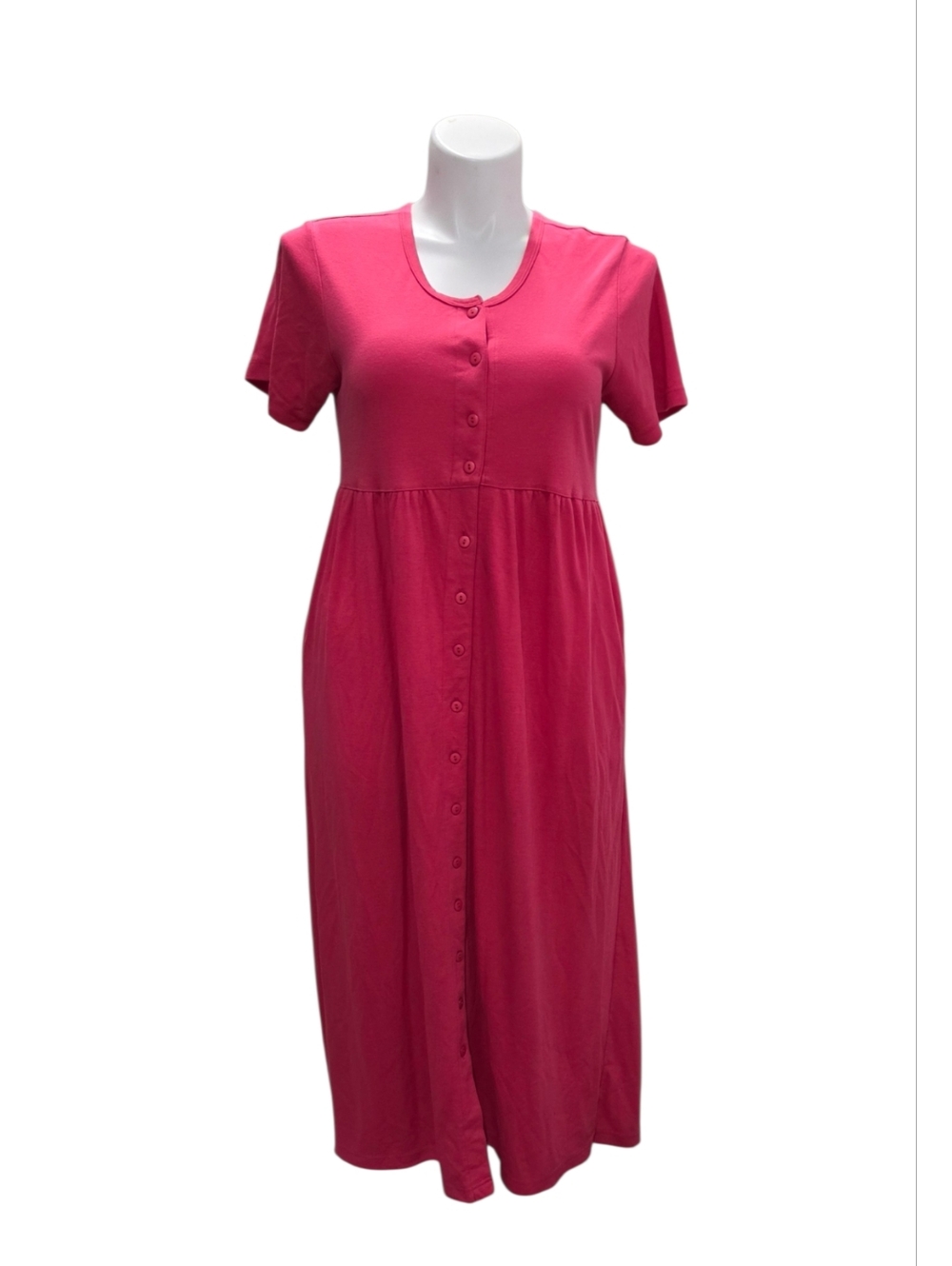 Vintage Lauren Brooke Size Medium Pink Short-Sleeve Button Front Maxi Dress